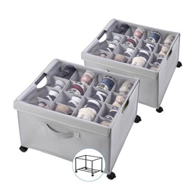 HOUSE AGAIN 2 Pack Shoe Organizer for Closet, Shoe Storage Boxes with 360° Wheels, Sturdy Metal Frame Fits up to 16 Pairs, Boots&Shoes Cubby Storage Containers with Adjustable Dividers and Clear Cover