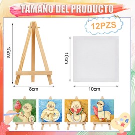 Paquete de 12 Mini Lienzos para Pintar con Caballete, 10 X 10cm Lienzos para Pintar Paneles de Lona Blancos Imprimados y Bastidores pare Casa,Escuela,Fiesta de Artística (12)