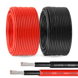 Solar Pane Wire 8 AWG - Solar Extension Cable 50Ft Black & 50Ft Red 8 Gauge Tinned Copper PV Wire for Outdoor Automotive RV Solar Panel Boat Marine (Black+Red)