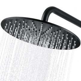 MEDIOMI Solid Metal Large Rain Shower Head, Round High Flow Ceiling Rainfall Shower Head with Shower Arm and Flange, Reinforced Explosion-Proof Stainless Steel Construction (12-Inch, Matte Black)