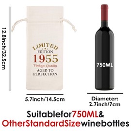 70th Birthday Gifts for Women Men - Vintage 1955 Wine Bottle Gift Bag with Drawstring, Funny Burlap Wine Bottles Bag for Mom Dad 70 Years Birthday Present