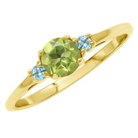 Silvershake 5MM Petite Natural Round Shape Green Peridot and Swiss Blue Topaz 18K Yellow Gold Plated 925 Sterling Silver Promise Ring August Gemstone Birthstone Jewelry for Women Size 5.5