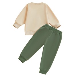 QUNERY Baby Boy Clothes Letter Truck Print Crewneck Long Sleeve Pullover Tops Casual Pants Outfit Sets Off-white 3-4 years