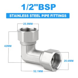ERGAOBOY 1 Pcs 304 Stainless Steel 90 Degree Elbow 2 Ends Flexible Movable Connector, 1/2" Female Pipe Fittings for Sprayer, Angled Valve, Shower Arm