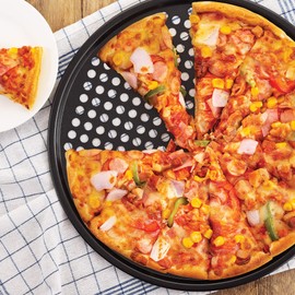 Fox Run Non-Stick Perforated Pizza Pans, Set of 2 with Holes for Crispy Crust, 14-Inch, Black
