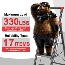 4 Step Ladder, DIAMONDFORGE Folding Step Stool with Wide Anti-Slip Pedal, Anti-Slip Feet and Handgrip, Sturdiest Steel Construction, Steel Ladder for Home, Black Red