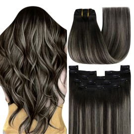 Sunny Clip-In Real Hair Extensions, 14-24 inches/35.5-61 cm Remy Real Hair Extensions, 120 g, Pack of 7 Real Hair Clips