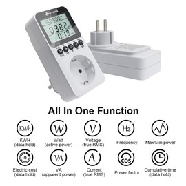 KETOTEK Electricity Meter for Socket, Energy Cost Meter with LCD Screen, Power Meter for Home, Overload Protection, 3680 W