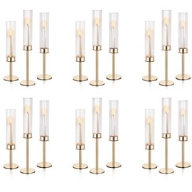 Ronasip Tall Hurricane Glass Candlestick Holders for Taper Candles Table Centerpiece Decor Wedding Christmas Home Celebration (18, Gold)