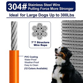 Tie Out Cable for Dogs Up to 300lbs,75ft Extra Strong 1000lbs Break Strength Tie-Out Tether Trolley Training Lead,Dog Run Cable for Yard Garden Park Camping Outside (Orange, 300lbs 75ft)