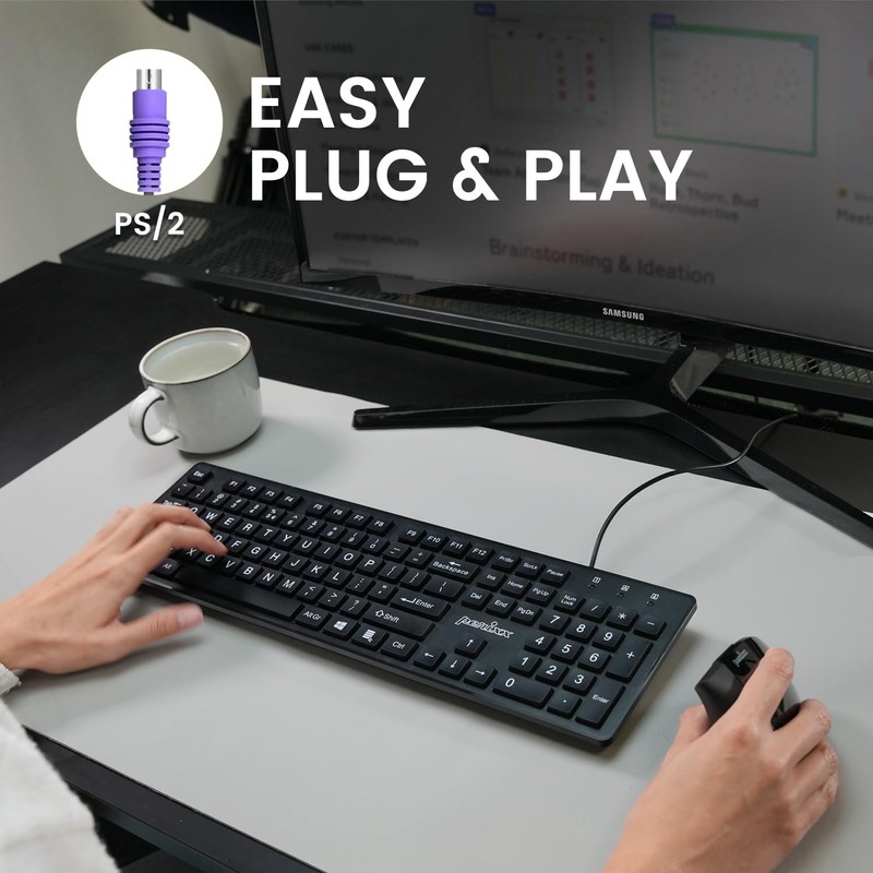 Perixx PERIBOARD-117P Wired PS2 Full Size Keyboard - Big Print