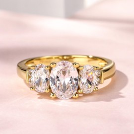 Jeulia 925 Sterling Silver Ring Women Yellow Gold Engagement Ring Eternity Wedding Rings Band Zirconia Crystal Ladies Rings for Anniversary, Christmas, Valentine's Day (Yellow Gold 3, M-½)