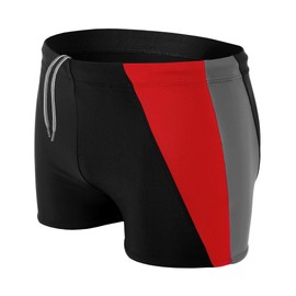 Aquarti Men's Short Swimming Trunks with Side Stripes, Black / Graphite / Red