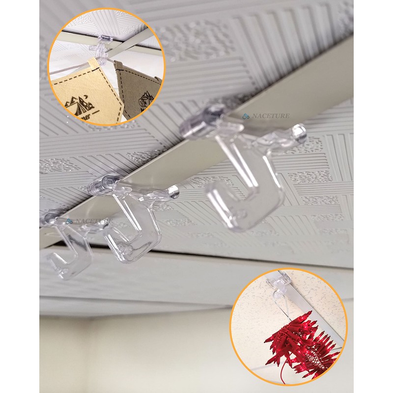 NACETURE Clear Drop Ceiling Hooks Classroom Decorations - 12 Pack