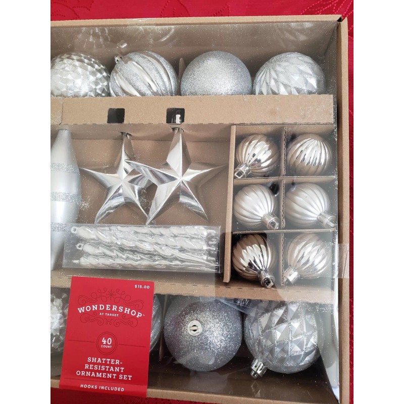 Wondershop NEW WONDERSHOP 40 Count Shatter Resistant Ornament Set Assorted