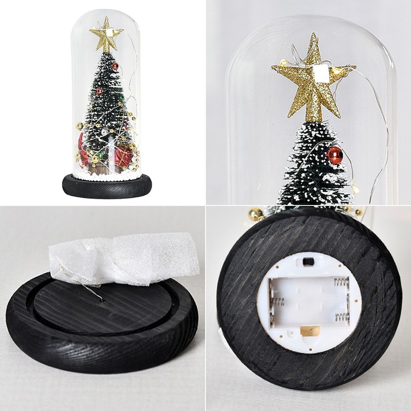Christmas Tree in Glass Dome LED Glass Cover Ornaments Cedar