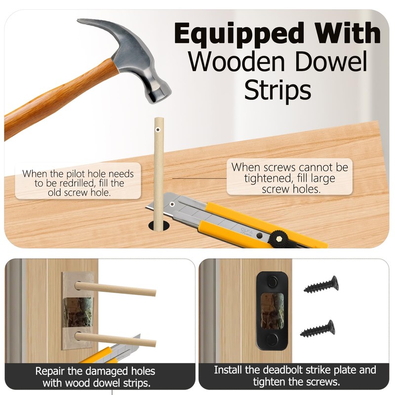 vibedor 1 Pack Durable Deadbolt Strike Plate, Gold Round Corner