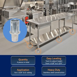 Leyso Set of 4 Adjustable Height Stainless Steel Bullet Feet for Stainless Steel 1-5/8" O.D Tubing, FT-S3