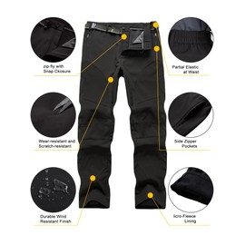 Aptint Mens Hiking Snow Pants Skiing Winter Fleece Lined Water Repellent Softshell Pants Outdoor Camping Walking Fishing(6089,Black,34)