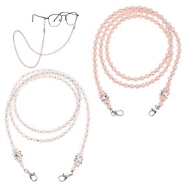 Larrel 2PCS Beaded Glasses Chain, Eyeglass Chain for Women, Fashion Sunglasses Neck Cord, Around Neck Eyeglass Chain-Cord, Acrylic Bead Eye-Glass Lanyard (White, Pink)
