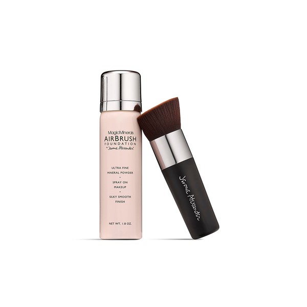 MagicMinerals AirBrush Foundation by Jerome Alexander – 2pc Set with Airbrush Foundation and Kabuki Brush - Spray Makeup with Anti-aging Ingredients for Smooth Radiant Skin (Medium)