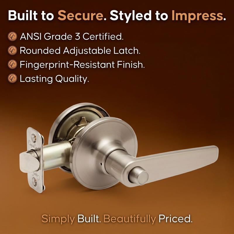 Copper Creek DL1231SS Daley Push Button Privacy Door Lever, Satin