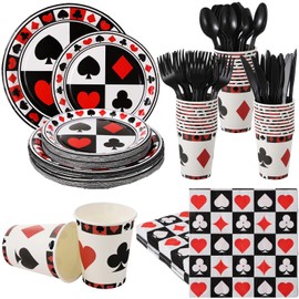 348 PCS Casino Theme Party Supplies - Casino Supplies with Casino Tissue Plate Cup Spoon Fork Tableware Set, Casino Parties Complete Dinnerware Set for 48 Guests
