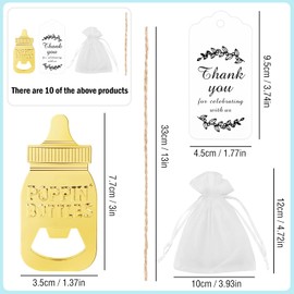 Pack of 10 Bottle Openers for Baby Shower Party Favours Christening Baby Shower Christening Party Favour Birthday Party Keepsake Decoration Baby Bottle Shape Favours for Baby Shower Favors (Gold)