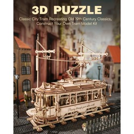 RoWood 3D Wooden Puzzles for Adults DIY Mechanical Tram Model Kit 3D Puzzles for Adults Wood Model Building Kit Model Kits Assembly Wooden Puzzles Unique Gifts for Teens&Adults