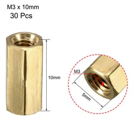 sourcing map 30pcs M3x10 Female Socket Brass PCB Motherboard Spacer Stand