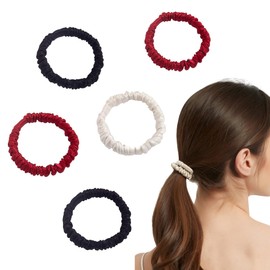 5 Pcs Scrunchies Hair Ties 100% Silk Scrunchies for Hair Sleep,19 Momme Pure Mulberry Charmeuse Silk Ponytail Holder with Elastic Hair Bands,Softer Silk Scrunchies for Thick Thin Curly Hair (5pcs3color)