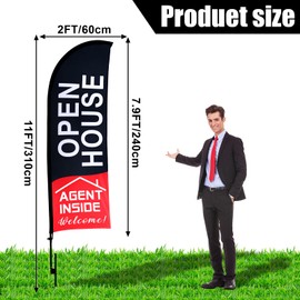 Buryeah 2 Sets 11ft Open House Flags Banners for Real Estate Agents Real Estate Flags with Flagpole Ground Stake Portable Bag Feather Flag Sign Opening Signs Banner for Business Advertising(Black)