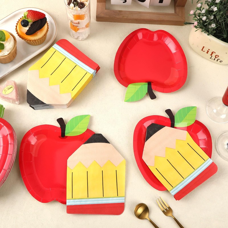 JULBEAR 50 Pcs Back to School Decorations, Apples Plates and