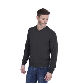 Cashmeren Men’s Basic V-Neck Sweater 100% Pure Cashmere Long Sleeve Classic Pullover (City Smoke, X-Large)