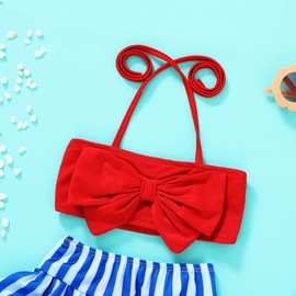 Toddler Baby Girl Swimwear Bowknot Stripe Swimsuit Bathing Suit 2Pcs Bikini Set Outfits Summer (4-5T, Red)