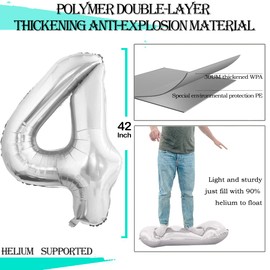 GOER Number 24 Balloons for 24th Birthday Party Decorations,42 Inch Jumbo Foil Helium 42 Balloons for 42nd Birthday Party Decoration (Silver)