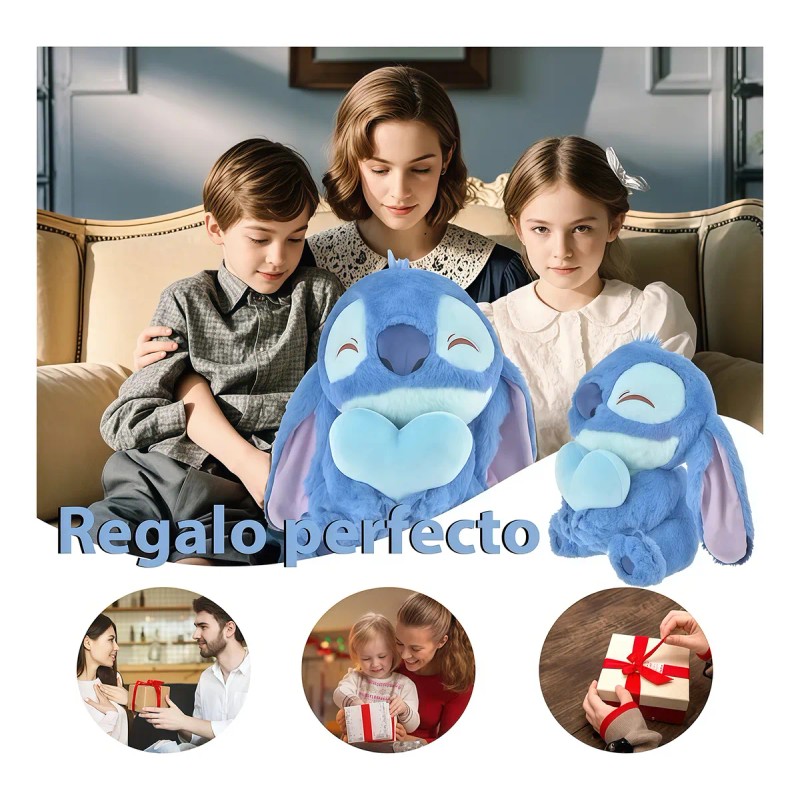 Para Bonito Peluche Stitch Angel Abrazando Corazón 45cm Azul