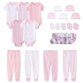 MAMIMAKA Newborn Layette Gift Set Bodysuits Pants for Baby Girl and Boy 24 Piece Essentials and Accessories 0-12Months