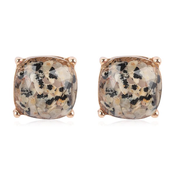 Faceted Jewel Statement Stud Earrings - Cushion Cut Square Glitter,