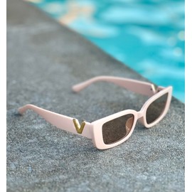 Trendy Luxury Designer Square Frame Sunglasses Women & Men (Neutral Pink)