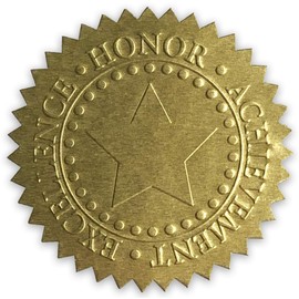 Embossed Gold Foil Certificate Seals - Excellence, Honor, Achievement Award Stickers - 2" Diameter - 100 Pack