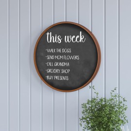 HBCY Creations 18" Round Rustic Wood Framed Wall Mounted Magnetic Chalkboards with Eraser and Chalk
