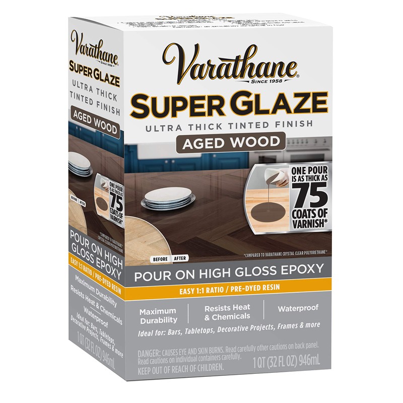 Varathane 363904 Super Glaze Pour-On High Gloss Epoxy, Quart, Aged