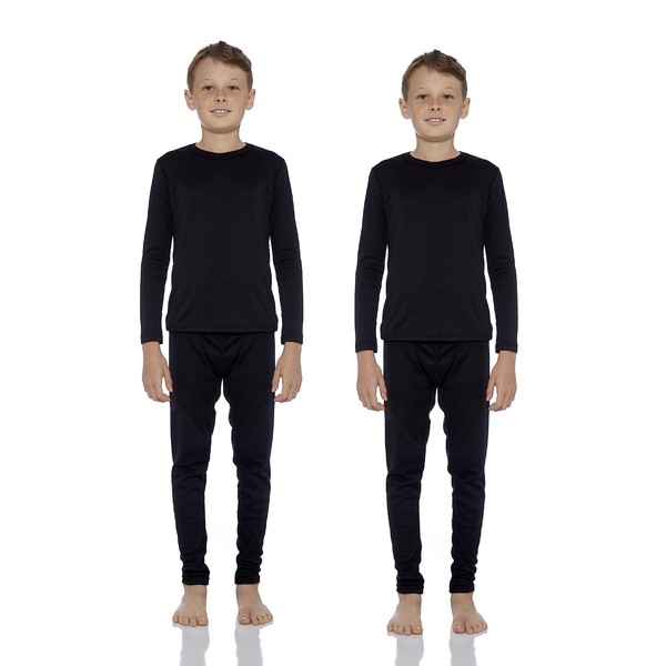 Rocky Thermal Underwear For Boys (Long Johns Thermal Set) Shirt & Pants, Base Layer w/Leggings/Bottoms Ski/Extreme Cold (Black - Small) 2 pack