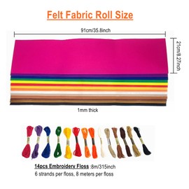 GetALift Felt Fabric Sheets Bundle, 14 Rolls 8x35 Inch Assorted Colored Felt Sheet, 1mm Thick Soft Craft Felt Roll for Sewing Patchwork DIY Crafts Supplies(Rainbow Series)