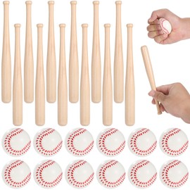 24 PCS Mini Baseballs and Bats, 7.9 in Small Wooden Baseball Bats, 2 in PU Foam Baseball Balls, Paintable Wood Bat, DIY Craft Sports Set, for Decoration, Team Parties, Art Activities