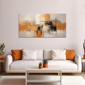 Sense&Sensitivity Arts Modern Abstract Canvas Wall Art - Premium Textured Orange, Grey, Black Artwork for Home and Office Decor Wall Painting Contemporary Geometric Print Pictures Home Decoration Ideas