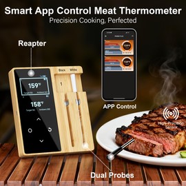 Niitawm Bamboo Dual Probe Wireless Meat Thermometer, Bluetooth Meat Thermometer Digital Wireless App, Long Range Temp Air Fryer Thermometer, Oven Thermometer, Food Grilling Accessories, Cooking Gifts