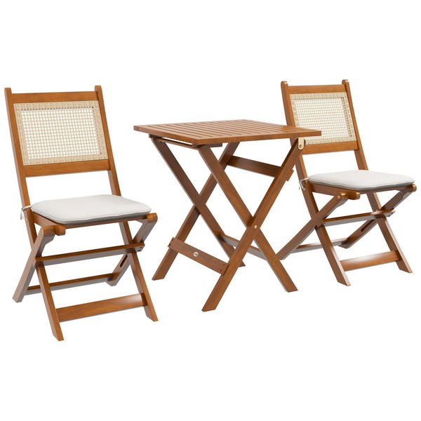 Outsunny 3 Pieces Wicker Outdoor Bistro Set, Folding Rattan Patio