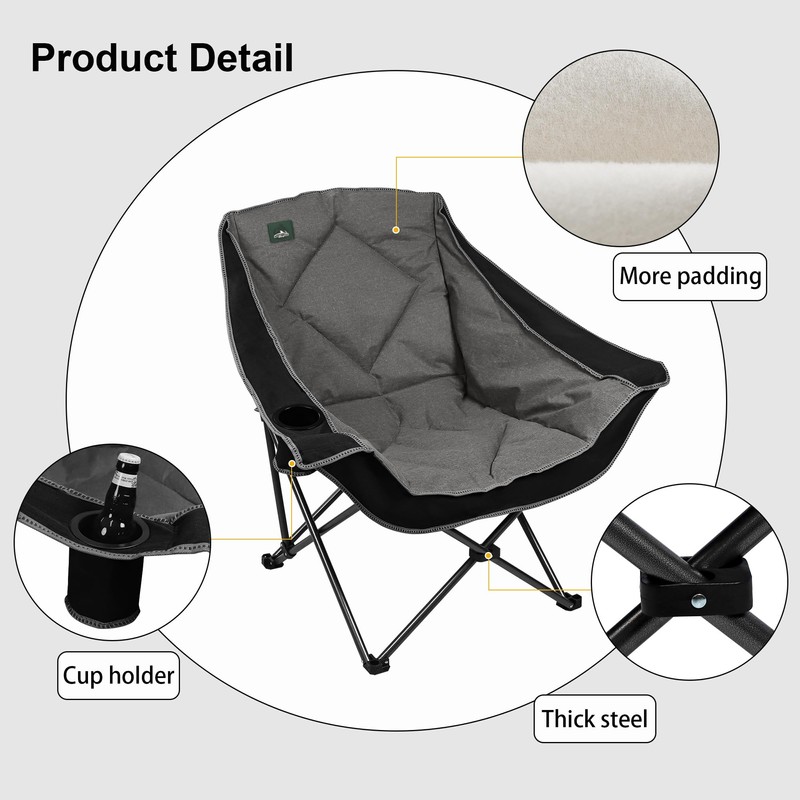 Northroad Oversized Foldable Camping Chair, Outdoor Padded Lawn Chair w/Cup